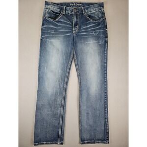 Axe & Crown Jeans Mens 33x30 Relaxed Straight Whiskered Embroidered Heavy Stitch